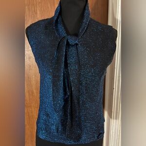 Vintage brand unknown Sleevless Midnight blue sparkle blouse with scarf tie.